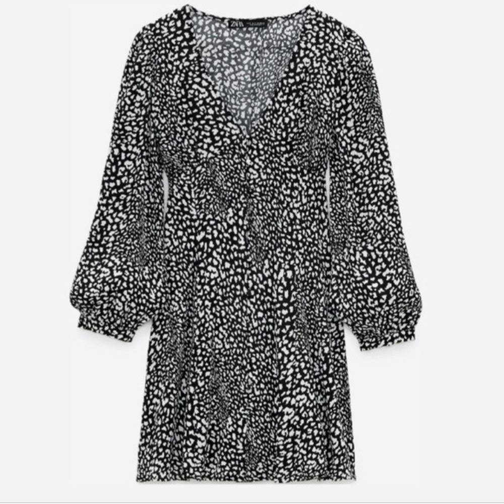 ZARA NWT Romantic Feminine Small Animal Print Long Sleeve Button Down Mini Dress - Picture 1 of 12